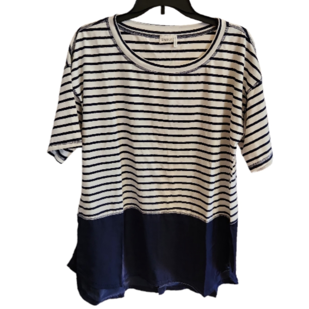 Simple by Suzanne Betro navy striped tunic XL